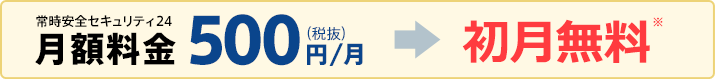 常時安全セキュリティ24月額料金 500円/月（税抜） 光ファイバーとの同時申し込みで最大3カ月間無料！
