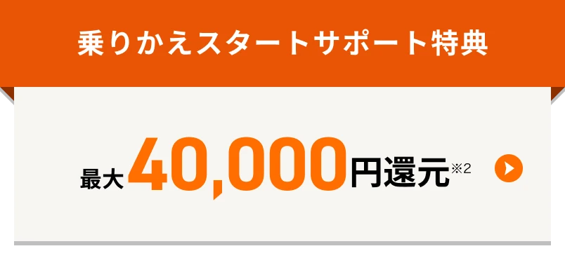 乗りかえスタートサポート特典 最大40,000円分還元