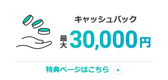 特典を現金でもらいたい方：30,000円キャッシュバック