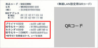 無線LAN設定用QRコード